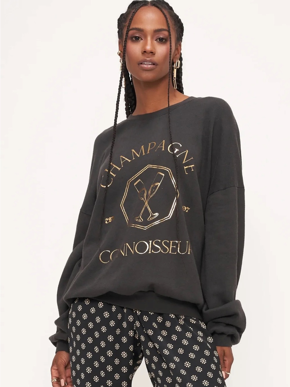 Project Social T Black Sweatshirt with Gold Foil Champagne Graphic